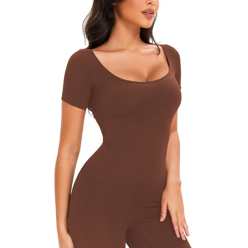 Seamless Short Sleeve Sculpting One-Piece Jumpsuit