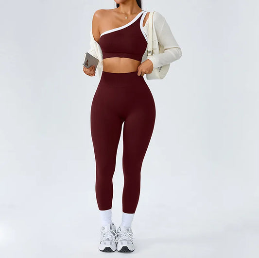 One-Shoulder Yoga Sports Bra Pants Set