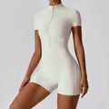 Women’s Short Sleeve Zip Fitness Tight One-Piece Jumpsuit