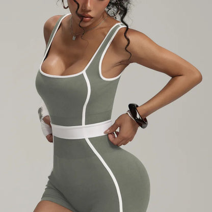 Seamless Color Block One-Piece Sports Romper