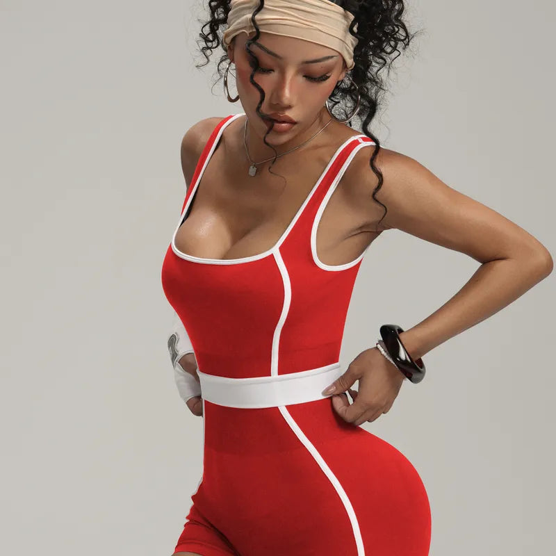 Seamless Color Block One-Piece Sports Romper